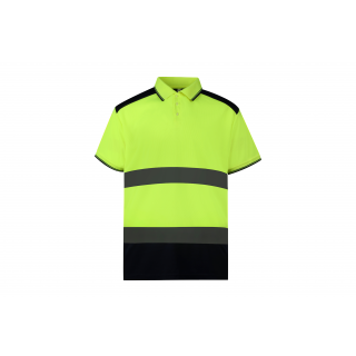 Polo bicolore haute visibilité YHVJ220 - Hi Vis Yellow / Navy - Vue de face