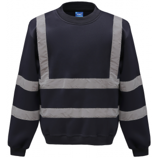 Sweat-shirt haute visibilité col rond YHVJ510 - Navy personnalisable - Vue de face