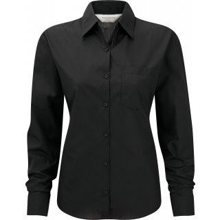 Chemise femme popeline polycoton manches longues RU934F - Black personnalisable - Vue de face