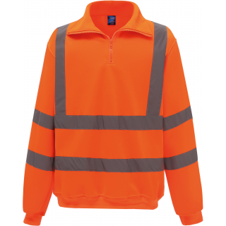 Sweat-shirt 1/4 zip haute visibilité YHVK06 - Hi Vis Orange personnalisable - Vue de face