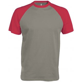 T-shirt bicolore manches courtes baseball K330 - Light Grey / Red
