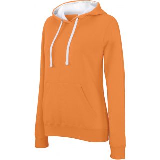 Sweatshirt femme capuche contrastée K465 - Orange / White