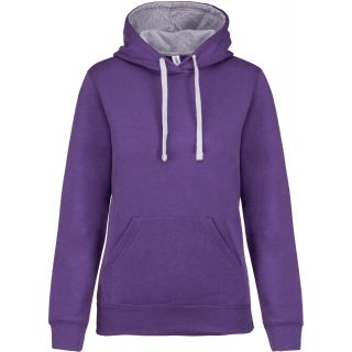 Sweatshirt femme capuche contrastée K465 - Purple / Oxford Grey