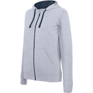 Sweat-shirt femme zippé capuche contrastée K467 - Oxford Grey / Navy