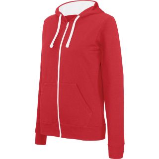Sweat-shirt femme zippé capuche contrastée K467 - Red / White