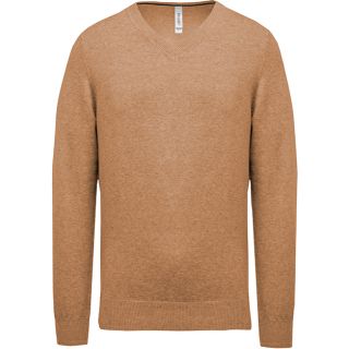 Pullover premium col V K982 - Camel Heather