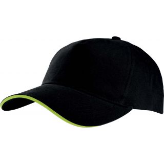 Casquette 5 panneaux sandwich contrasté KP124 - Black / Lime