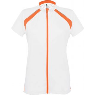 Maillot cycliste femme zippé manches courtes PA448 - White / Orange -