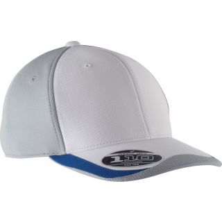 Casquette de sport 6 panneaux découpes contrastées PA771 - White / Silver / Royal Blue