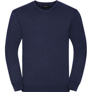 Pull homme col V RU710M - Denim Marl