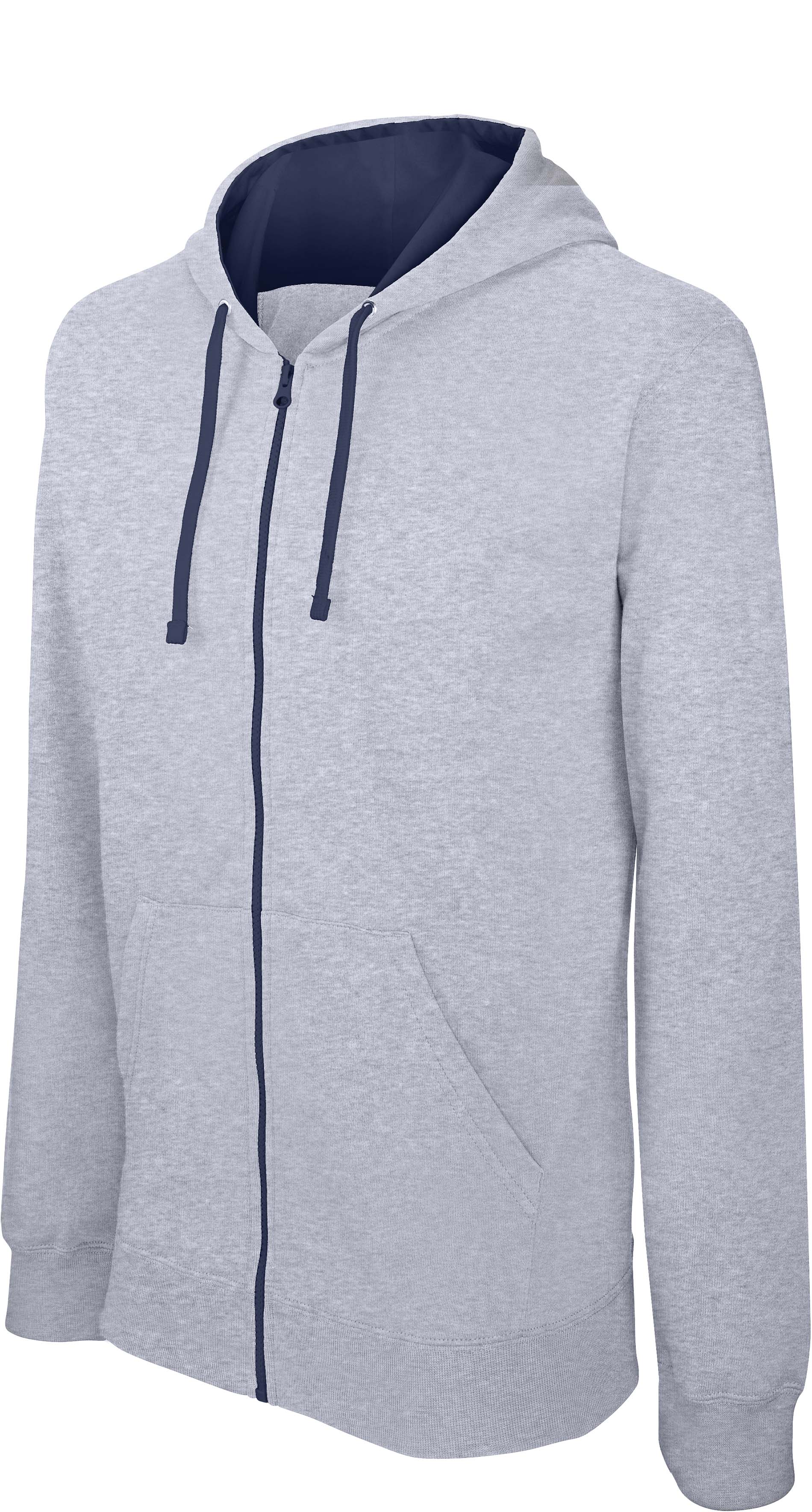 Sweat-shirt homme zippé capuche contrastée K466 - Oxford Grey / Navy