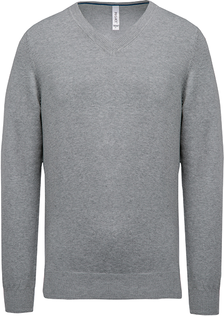 Pullover premium col V K982 - Light grey heather