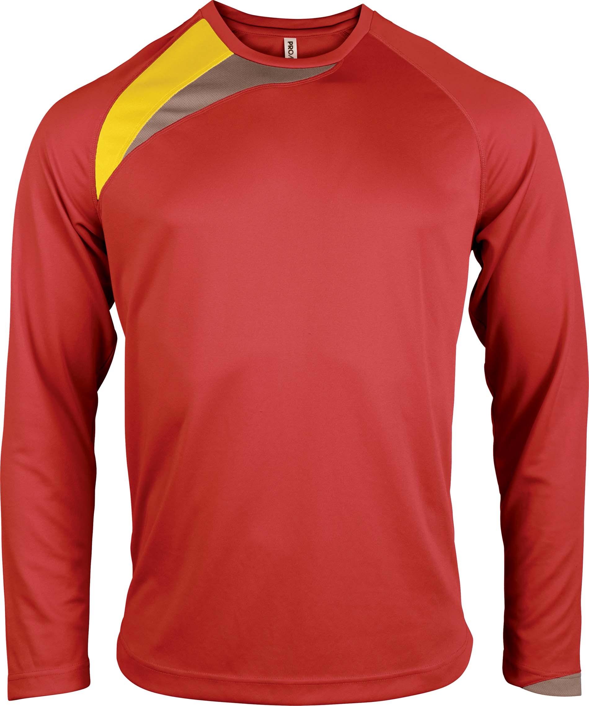 T-shirt unisexe manches longues sport PA408 - Sporty Red / Sporty Yellow / Storm Grey