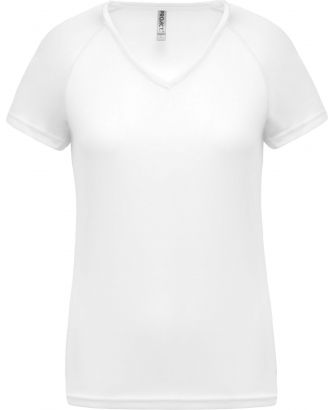 T-shirt femme polyester col V manches courtes PA477 - White