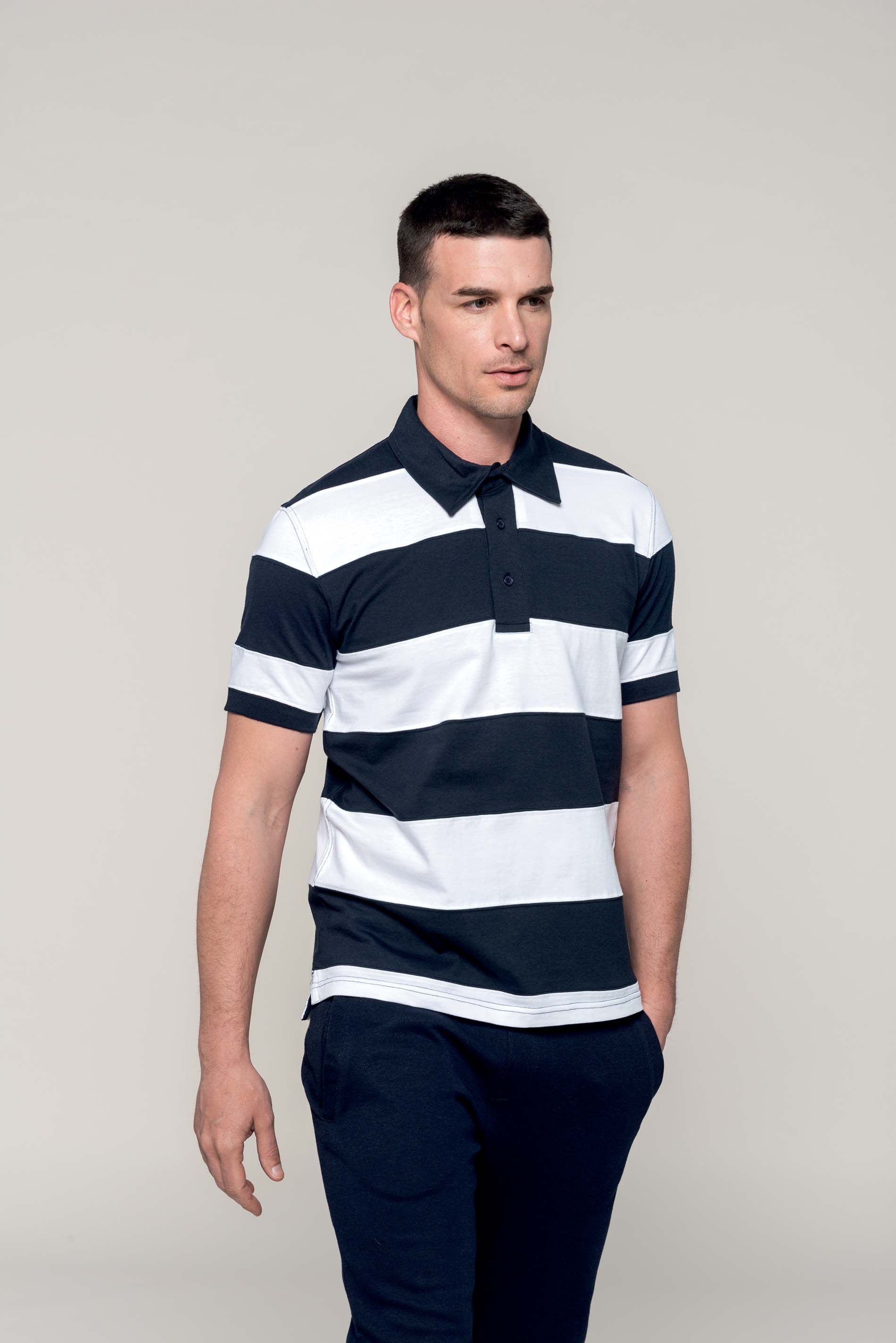 Polo rugby rayé manches courtes K237 - Navy / White en vente chez Textile Direct