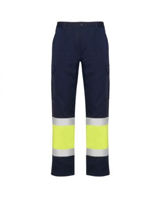 Pantalon haute visibilité multipoches d´été NAOS marine / jaune fluo