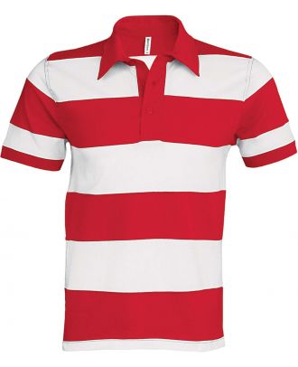Polo rugby rayé manches courtes K237 - Red / White