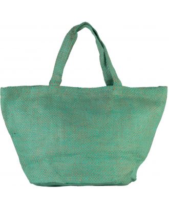 Cabas en toile de jute teint 100% naturel KI0227 - Natural / Water Green - 36 x 59 x 29 cm de côté