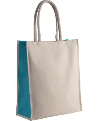 Sac cabas en coton / jute KI0253 - Natural / Turquoise anses hautes