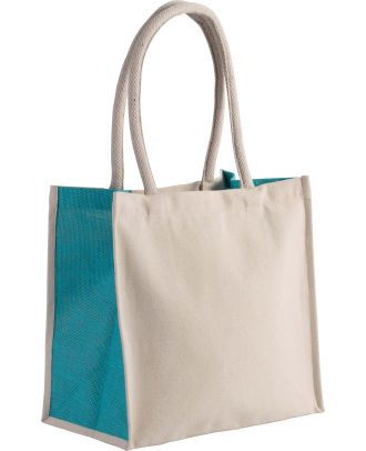 Sac cabas en coton / jute KI0255 - Natural / Turquoise